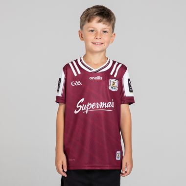 O'Neills Galway GAA Kids' 2 Stripe Home Jersey 2025