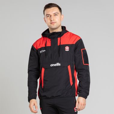 O'Neills Derry GAA Men's Drifter Half Zip Hooded Windbreaker Black / Red