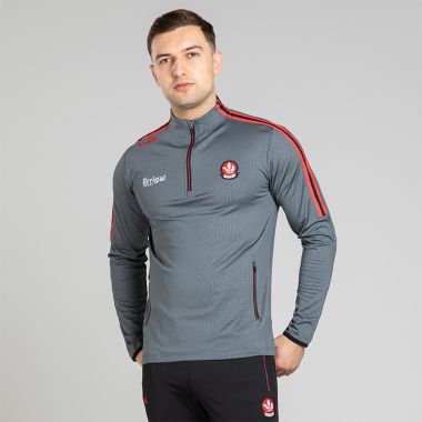 O'Neills Derry GAA Men's Hydra Brushed Half Zip Top Dark Grey / Red / Black