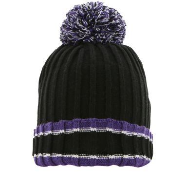Darcy Bobble Hat Black / Purple / White