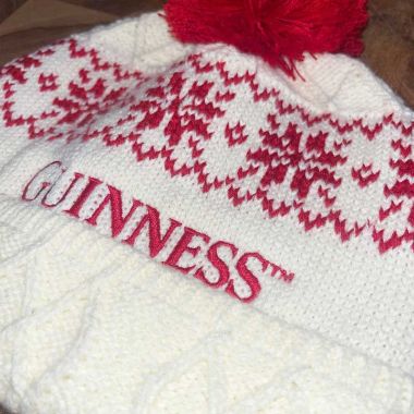 Guinness Christmas Knit Bobble Hat Cream / Red