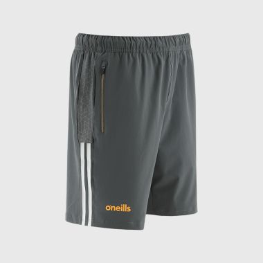 O&#039;Neills Antrim GAA Kids&#039; Hydra Woven Shorts Dark Grey / White / Amber