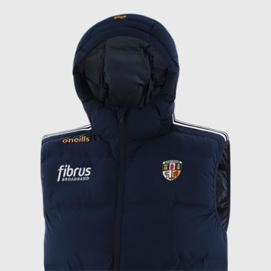 O&#039;Neills Antrim GAA Kids&#039; Hydra Hooded Padded Gilet Marine / White / Amber