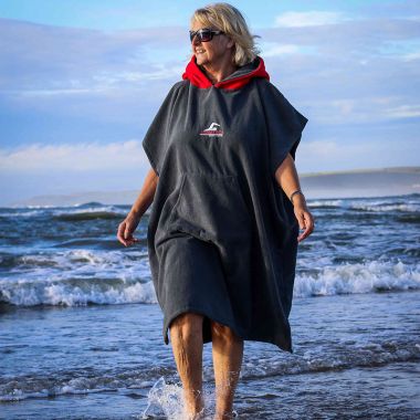 SwimTech Adults Microfiber Poncho Grey / Red