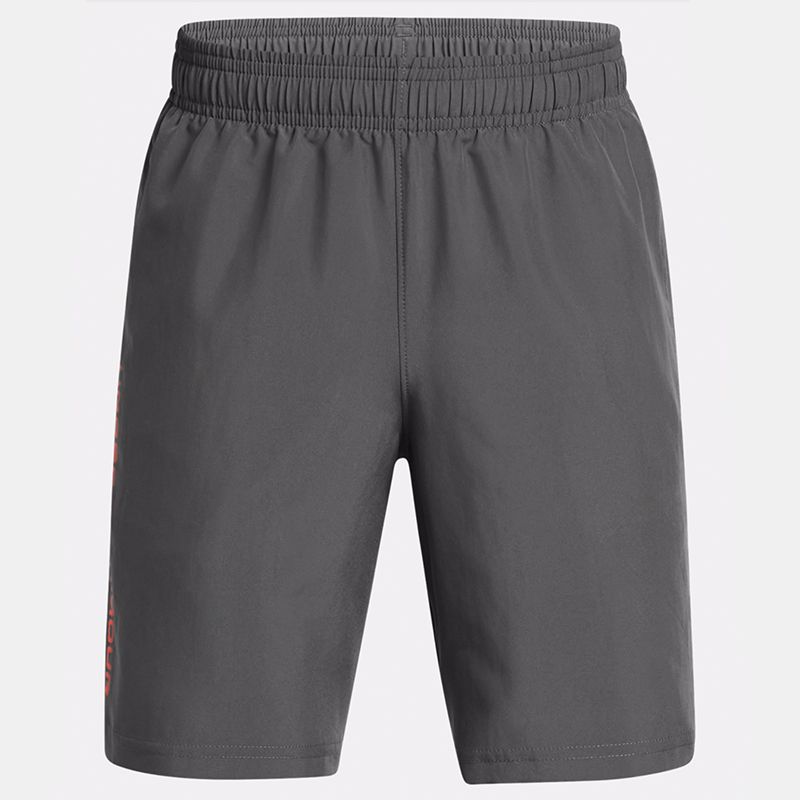 Grey and Red Under Armour Kids' UA Tech™ Woven Wordmark Shorts from O'Neills