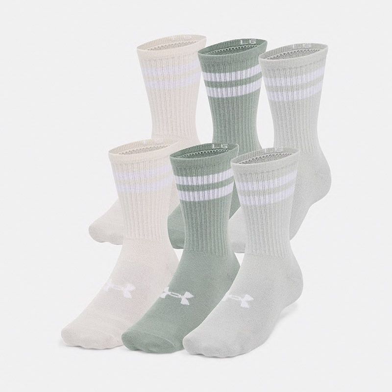 Green Beige and White Under Armour UA Essential 6-Pack Crew Socks from O'Neills