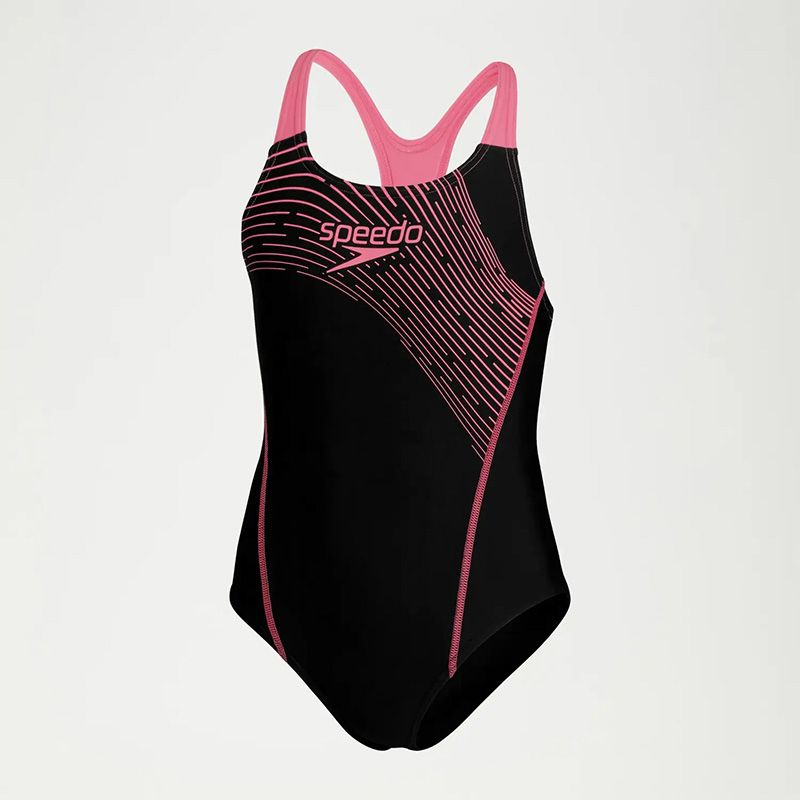 Black and Pink Kids' speedo medley logo swimsuit from O'Neills.