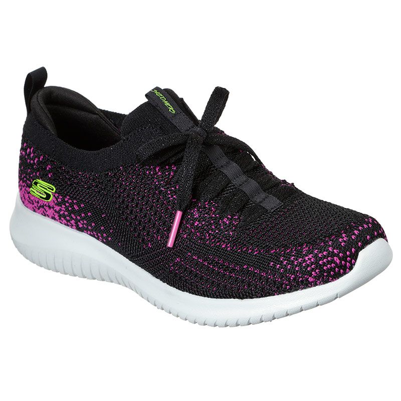 skechers black and pink trainers