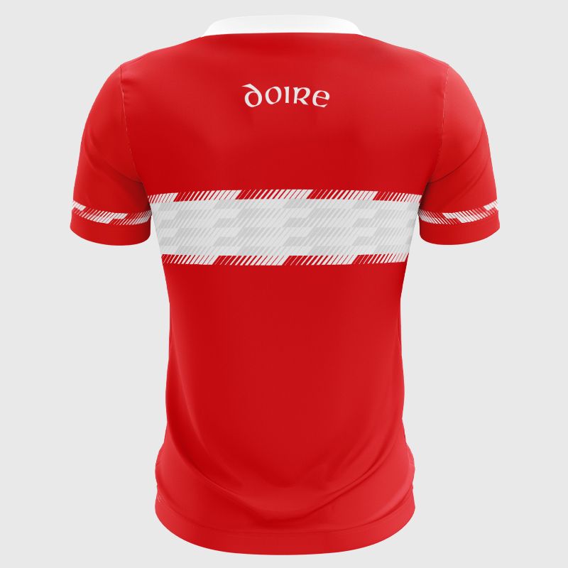 Red Derry LGFA Baby Home Jersey 2025 with Go sponsor logo on the chest by O’Neills.