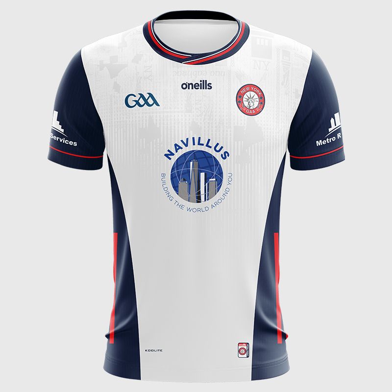 White Shadow / Navy / Red New York GAA Women's Home Jersey 2025 from O’Neills Sportswear