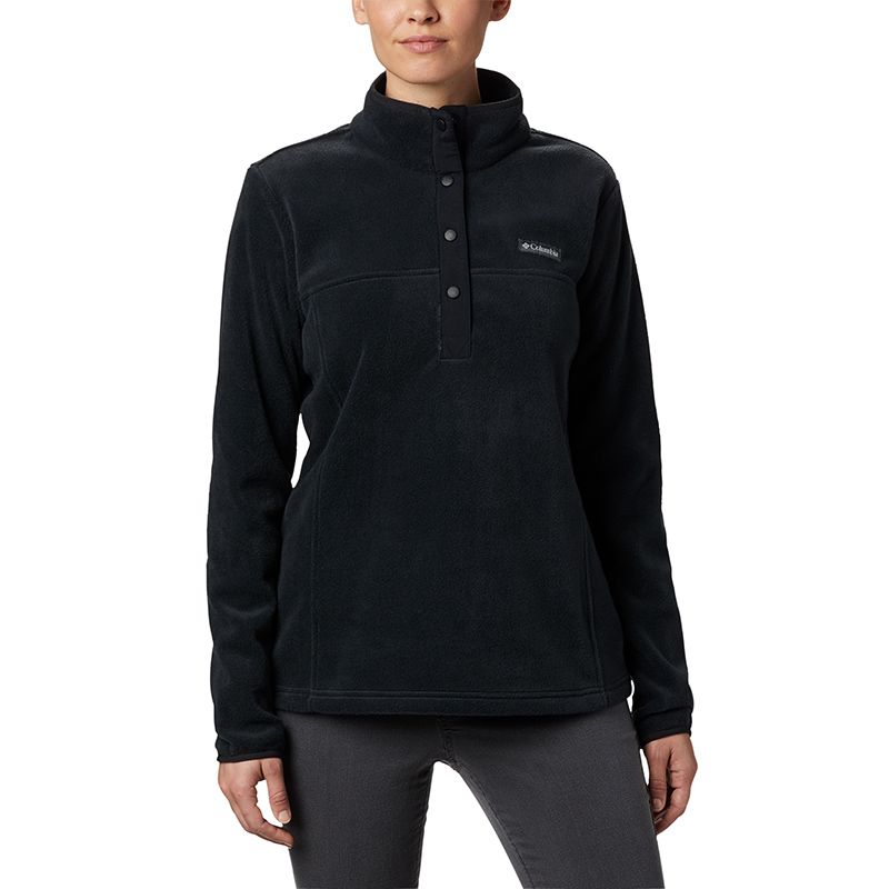 Black Columbia women's pullover, made from comfort stretch material with snap buttons from O'Neills.