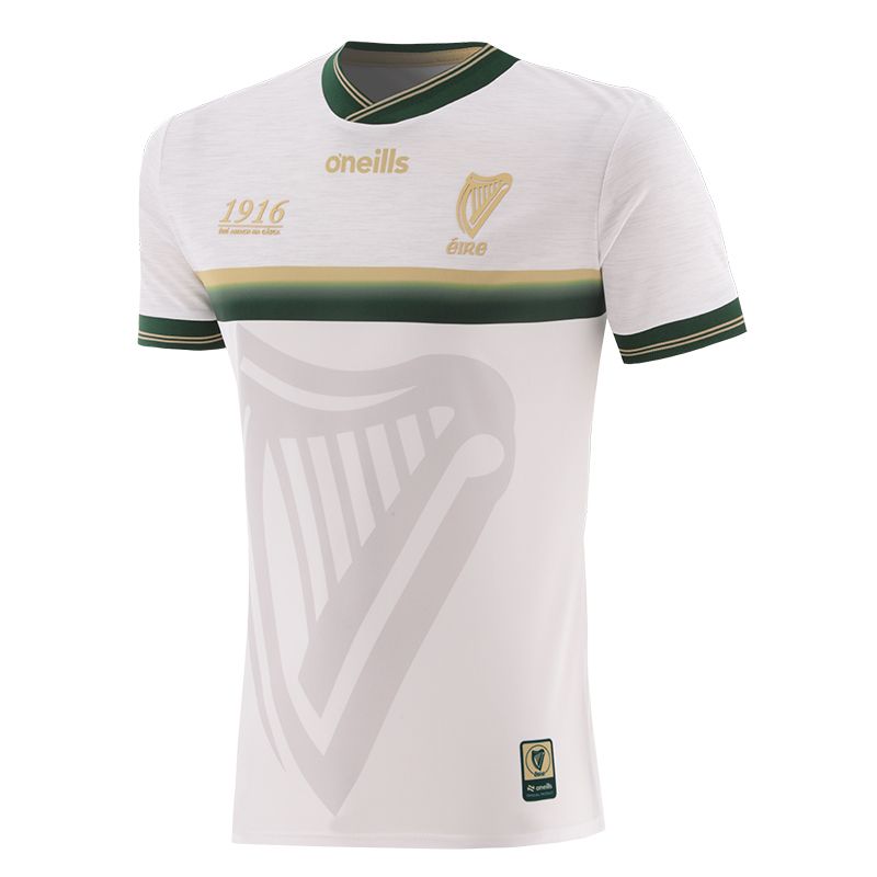 White Men's Player Fit 1916 Commemoration Jersey with Poblacht na hÉireann on the back by O’Neills.