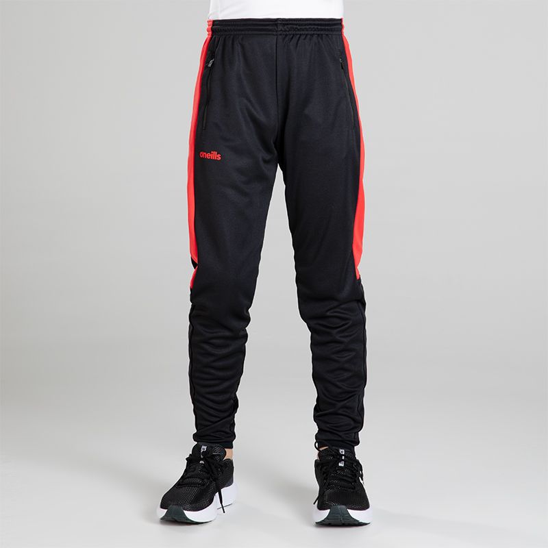 Kids' Black / Red Aspire Skinny Tracksuit Bottoms with two zip pockets by O’Neills.
