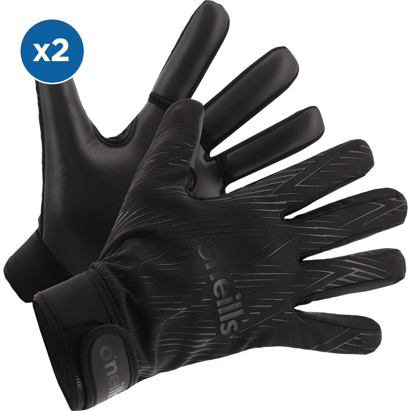 Black Out O’Neills Gravity GAA Gloves 2 Pack with Velcro strap fastening and latex palm by O’Neills. 