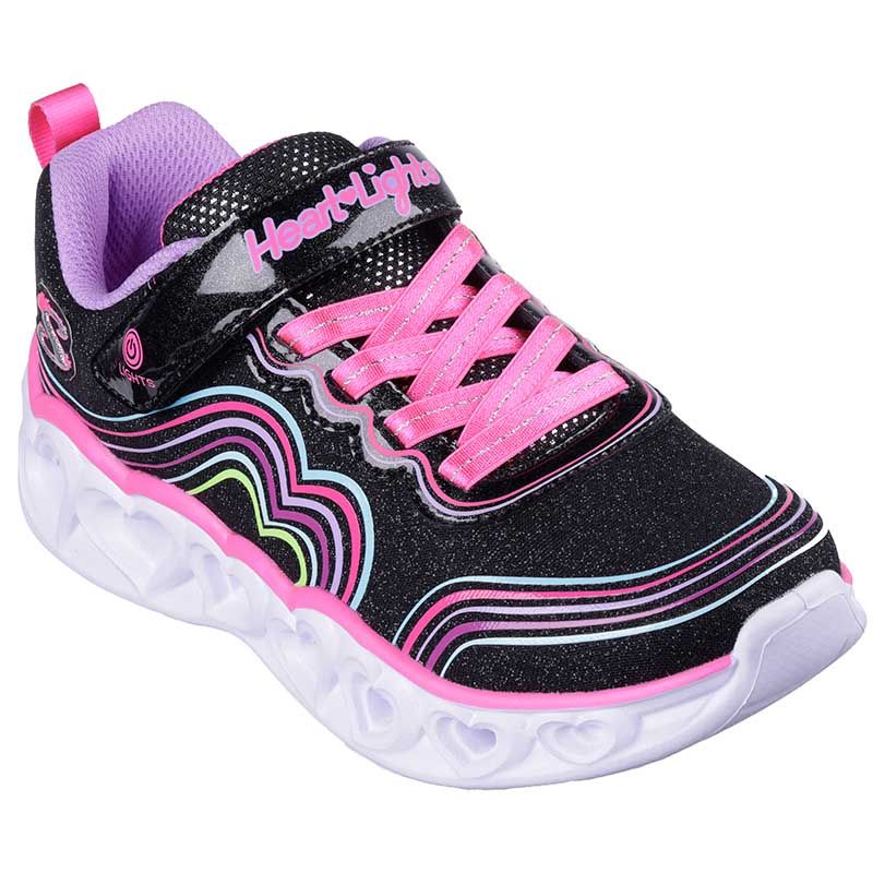 Black Skechers Kids' Heart Lights - Retro Hearts Junior Trainers from O'Neills.