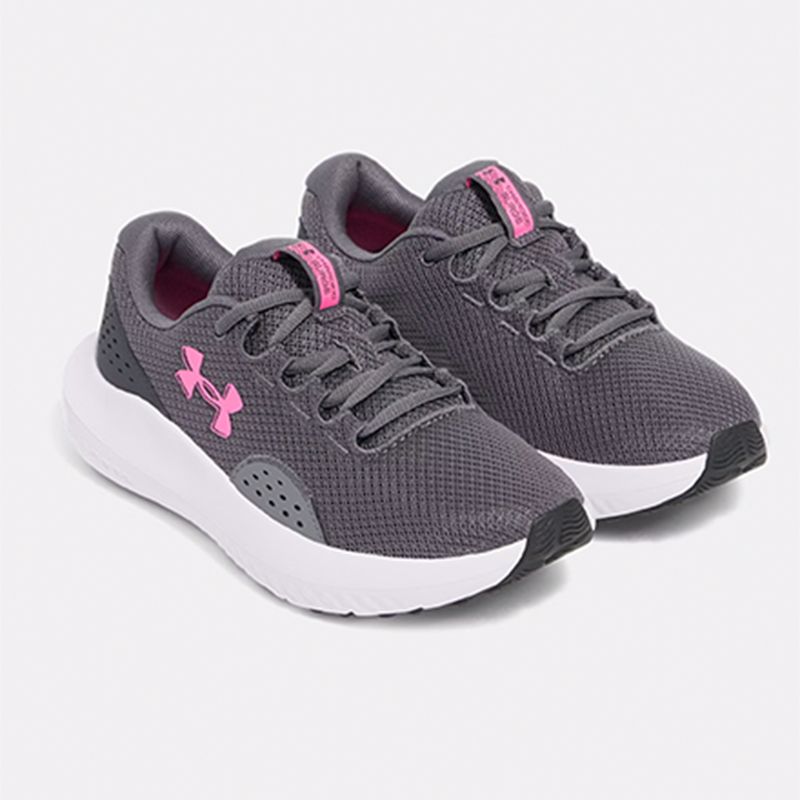Grey, white and pink Under Armour Women's Surge 4 Running Shoes from O'Neills