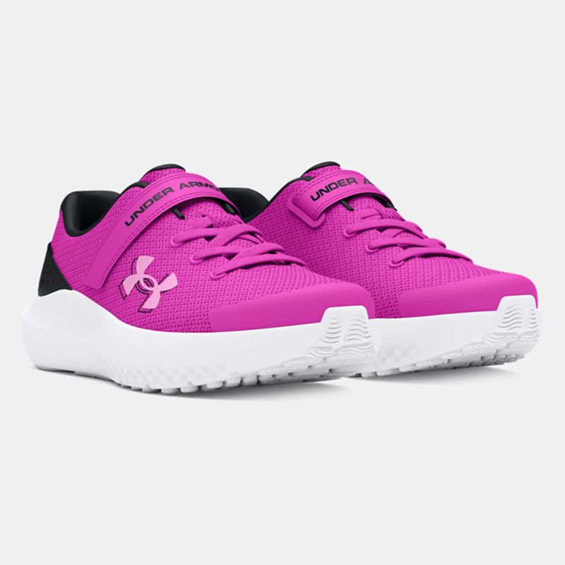 Pink and White Kids' Under Armour UA Surge 4 AC Junior Running Shoes from O'Neills