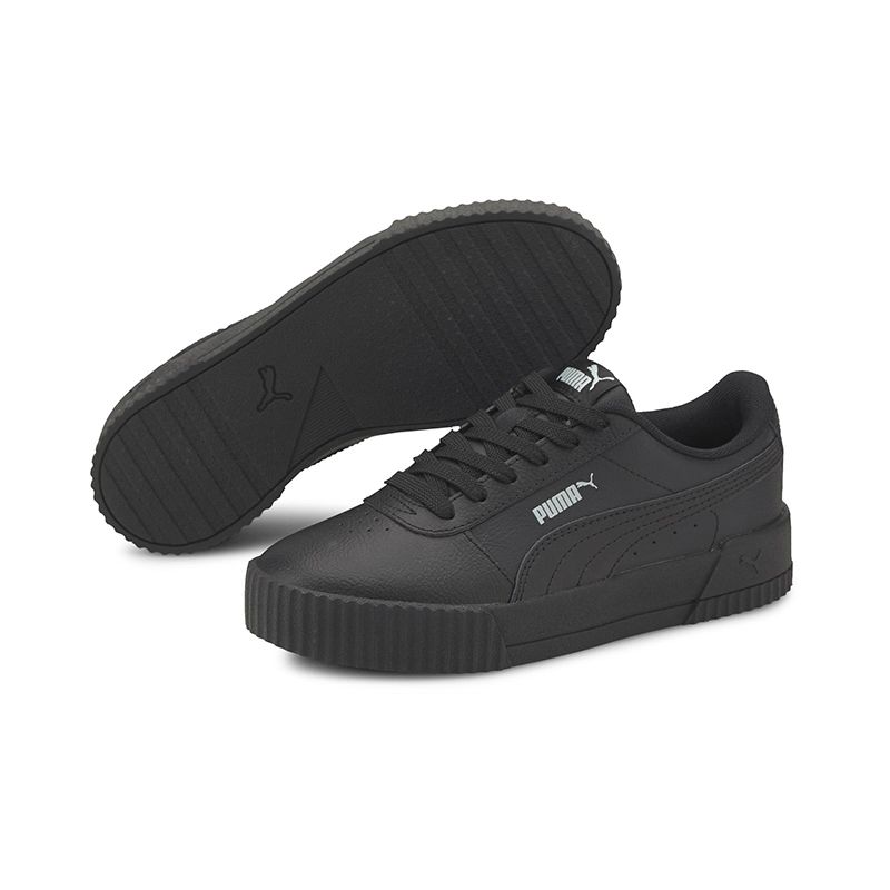 Black/White Puma Kids' Carina L Junior Trainers with a Non-marking rubber outsole from O'Neills,
