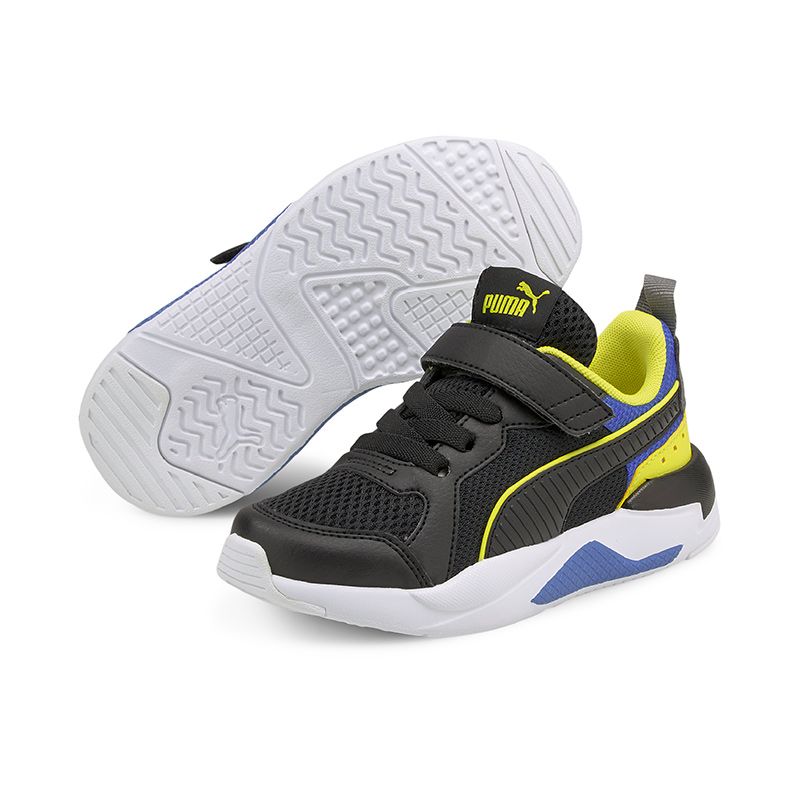 black. yellow and blue Kids' Puma runners with an IMEVA midsole for a lightweight and comfortable feel from O'Neills
