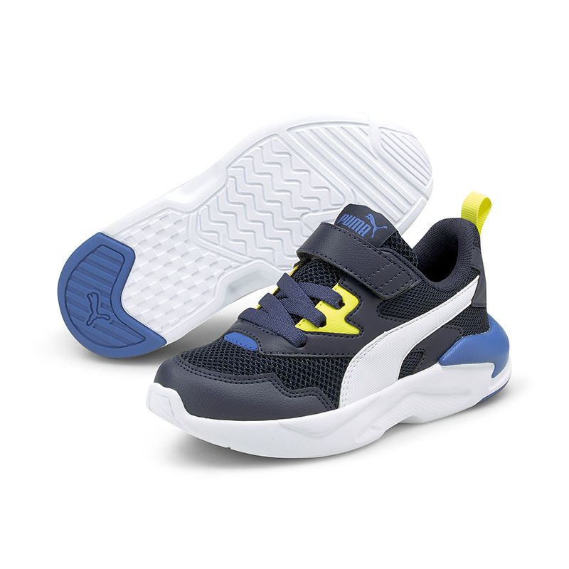  yellow and blue Puma Kids' runners with a combination of laces and hook-and-loop closure from O'Neills