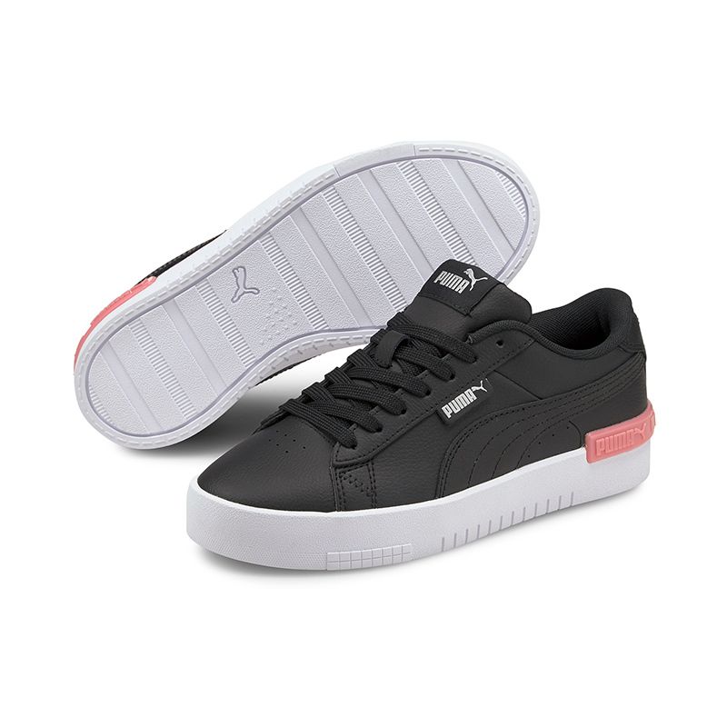black, pink and silver Puma kids' laced sport style shoes with a rubber midsole from O'Neills