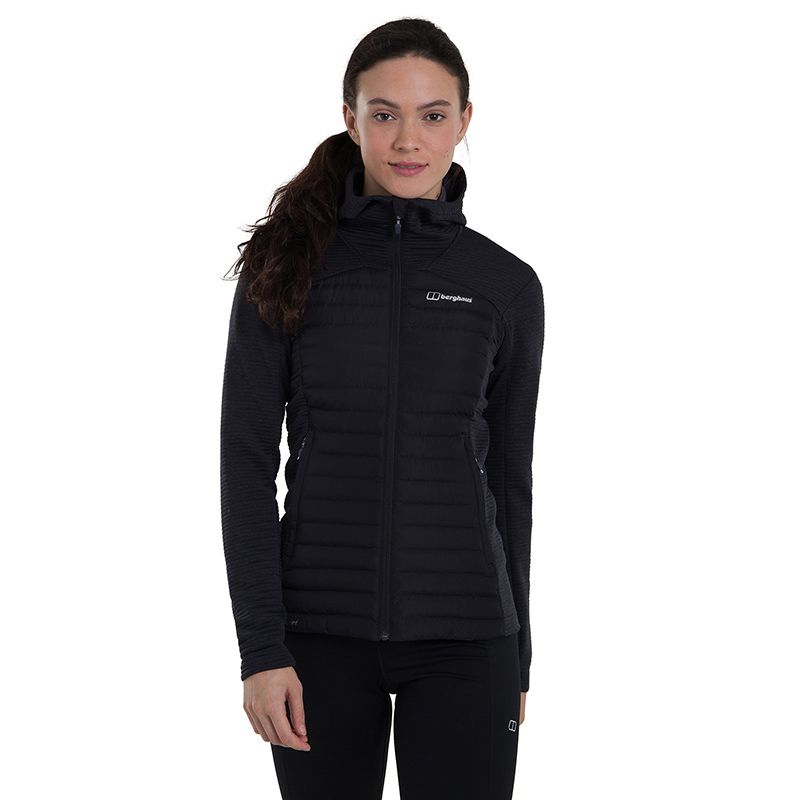 Women's Black Berghaus Nula Hybrid Insulated Jacket, with soft chin guard from O'Neills.