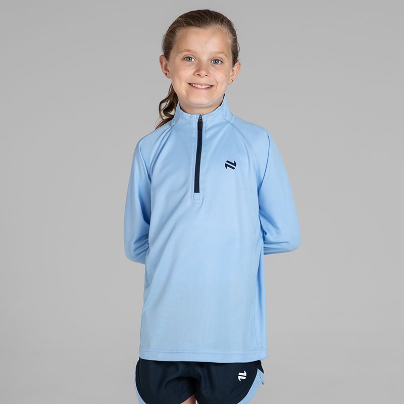 Blue kids’ Skylar Half Zip Midlayer Top with O’Neills logo.