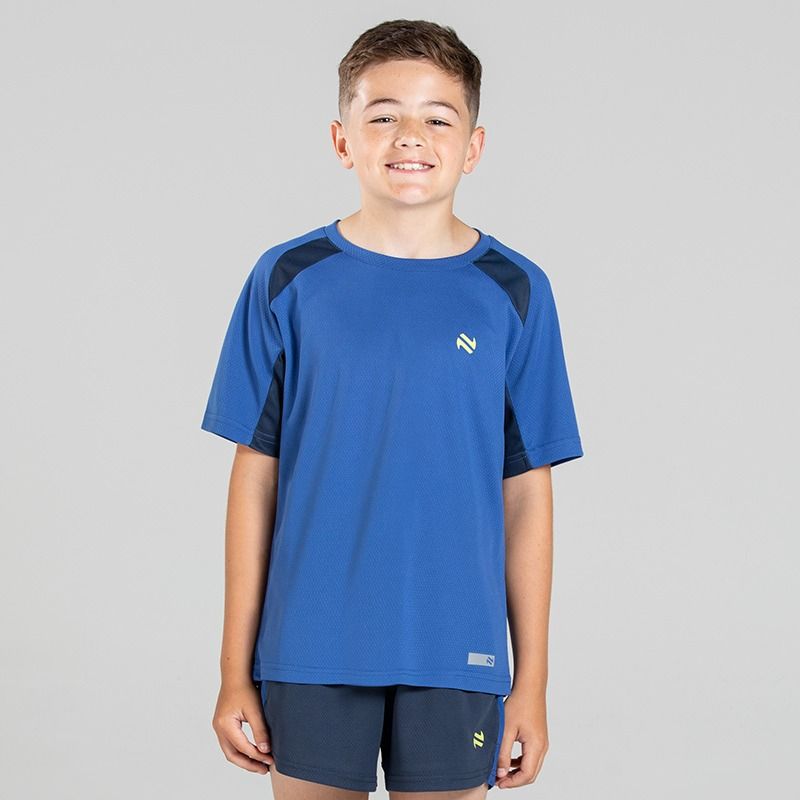 Blue O’Neills Kids’ Raptor T-Shirt with short sleeves and contrast pinhole texture panels