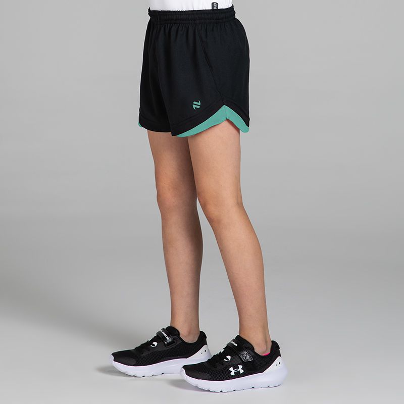 Black and Green Girls’ Sports Shorts with elasticated waistband by O’Neills.