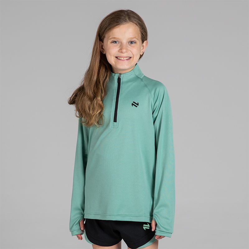 Green kids’ Skylar Half Zip Midlayer Top with O’Neills logo.