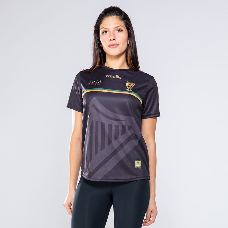 Black women's 1916 commemoration jersey with Poblacht na hÉireann on the back by O'Neills.