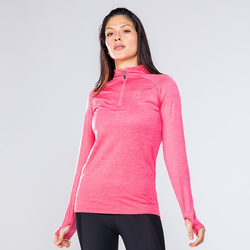 Pink Women's Madison Brushed Half Zip Top with Zip security pocket on the back from O'Neills.