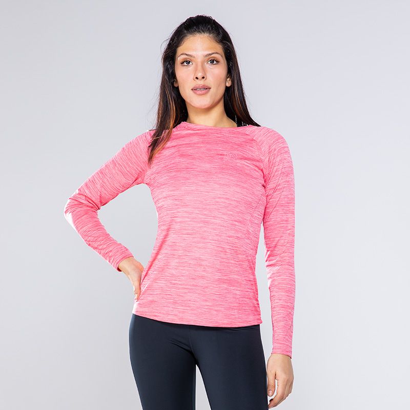 Pink women's long sleeve top with shaped waist and reflective logo by O’Neills.