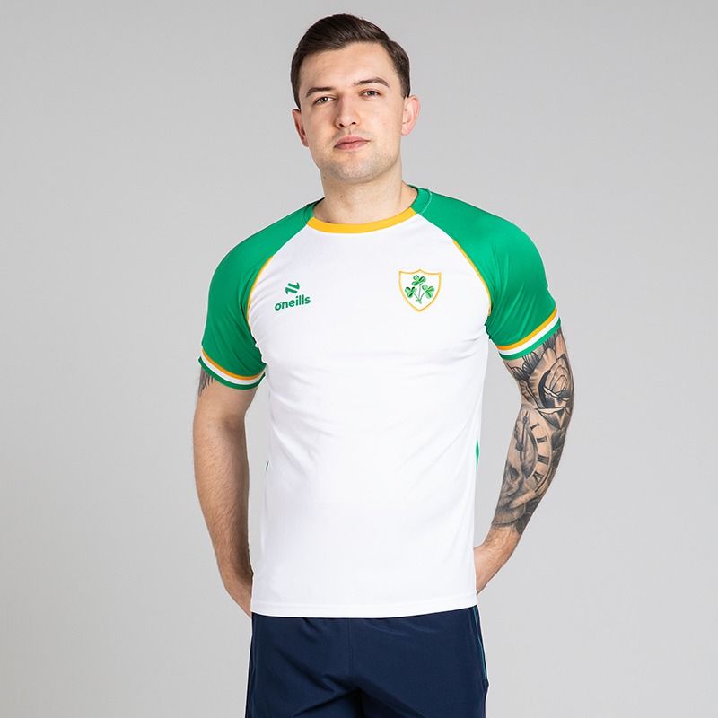 White O’Neills Men’s Keel Shamrock T-Shirt with Woven Shamrock Crest