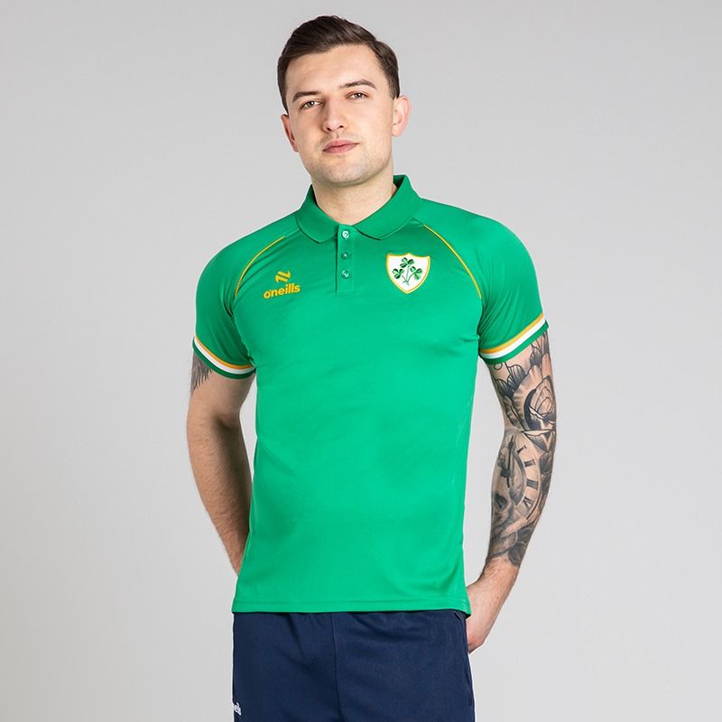 Green O’Neills Men’s Keel Shamrock Polo Shirt with Woven Shamrock Crest