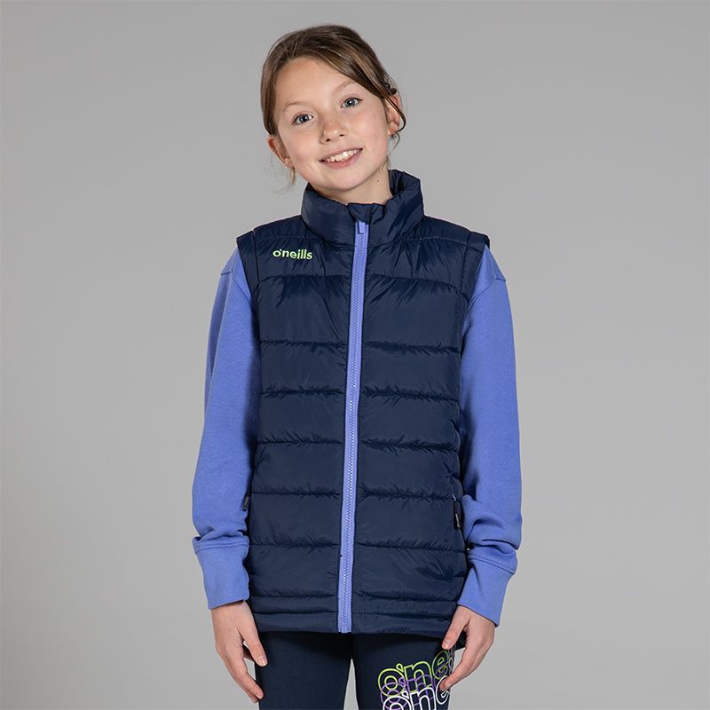 Navy Kids’ Ash Lightweight Padded Gilet with zip pockets by O’Neills.