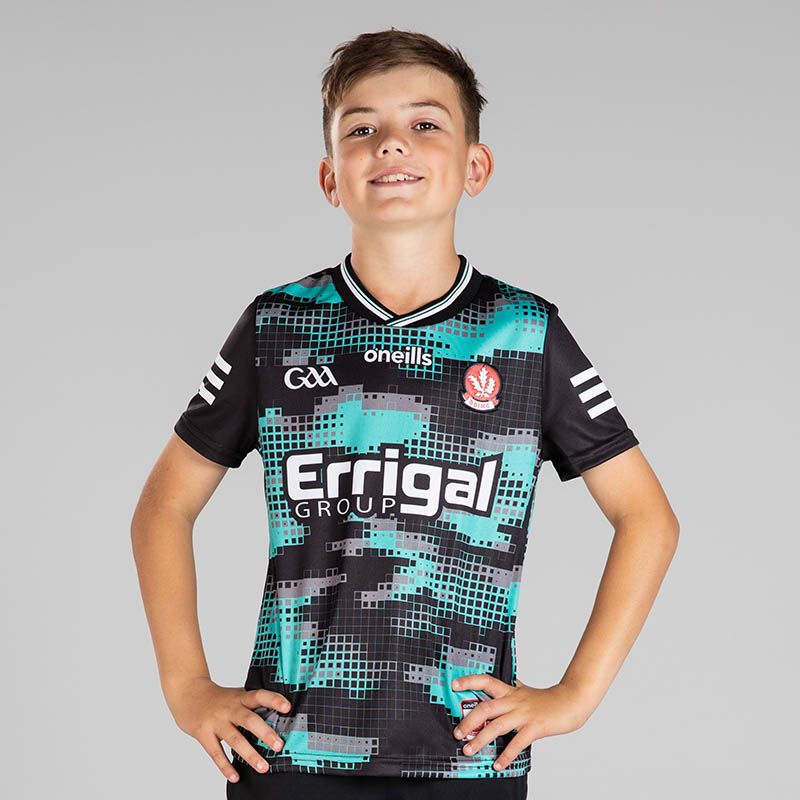 Black and Teal Derry GAA Goalkeeper Jersey 2024 with Errigal Group sponsor logo on the chest by O’Neills.