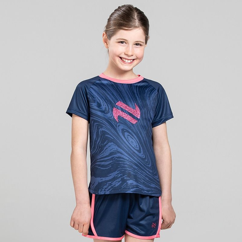 O’Neills Isla T-Shirt Navy featuring a swirl design and glitter logo