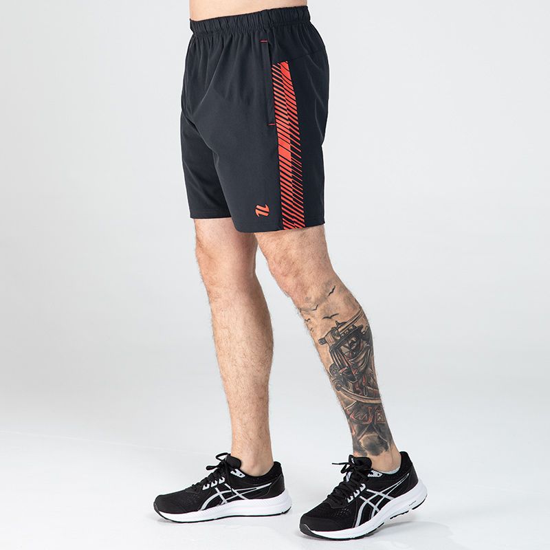 Dark Grey Men’s Ignite Training Shorts with Red print design and two zip pockets by O’Neills.