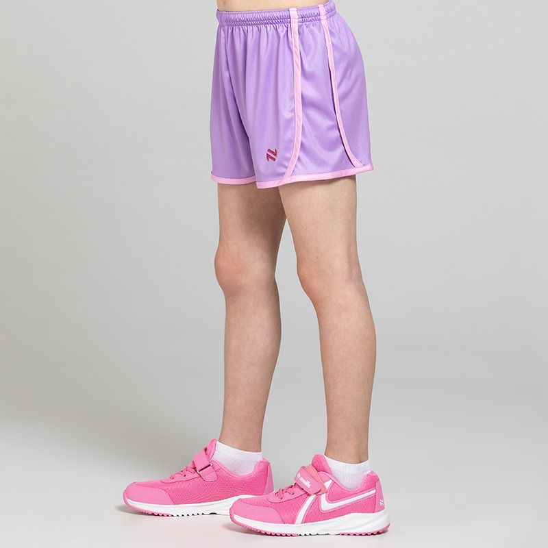 Purple O’Neills Isla Shorts featuring a glitter logo and an elasticated waistband