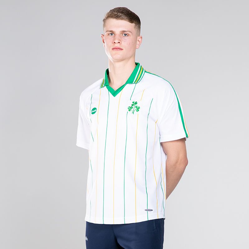 White Unisex Retro Ireland Jersey, with three Shamrocks crest by O'Neills. 