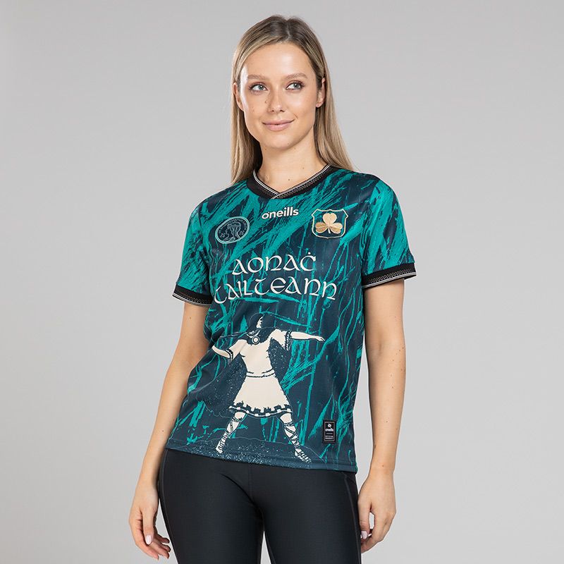 Women's Tailteann Games Jersey Green with embroidered shamrock crest and knitted collar by O’Neills.