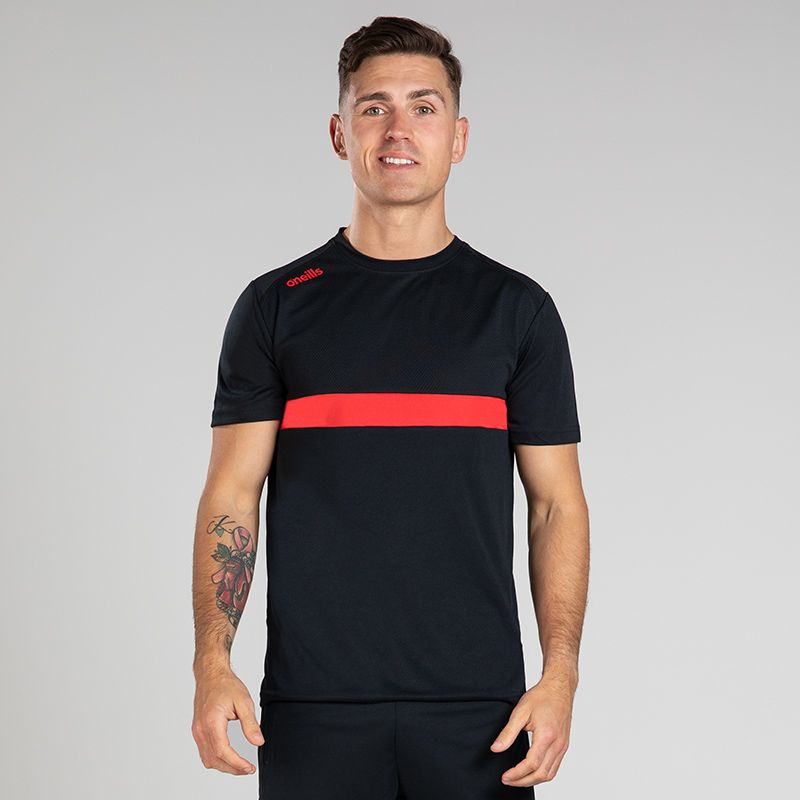 Black / Red Men's Aspire T-Shirt from O’Neills featuring breathable mesh panelling.