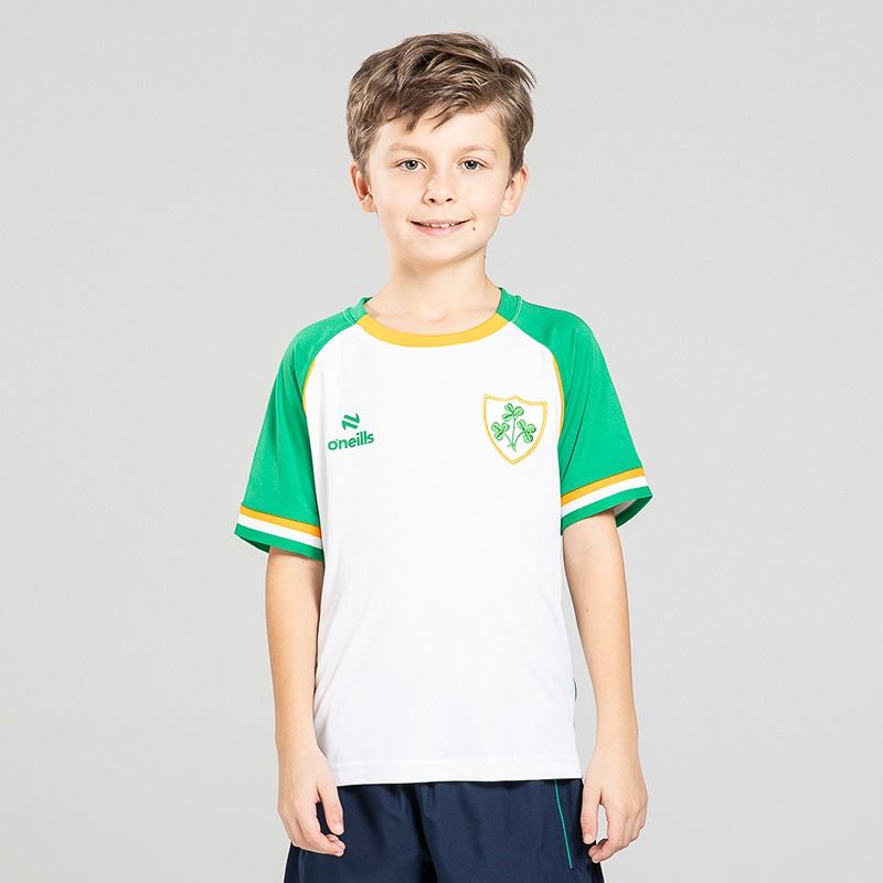 White O’Neills Kids’ Keel Shamrock T-Shirt with Woven Shamrock Crest