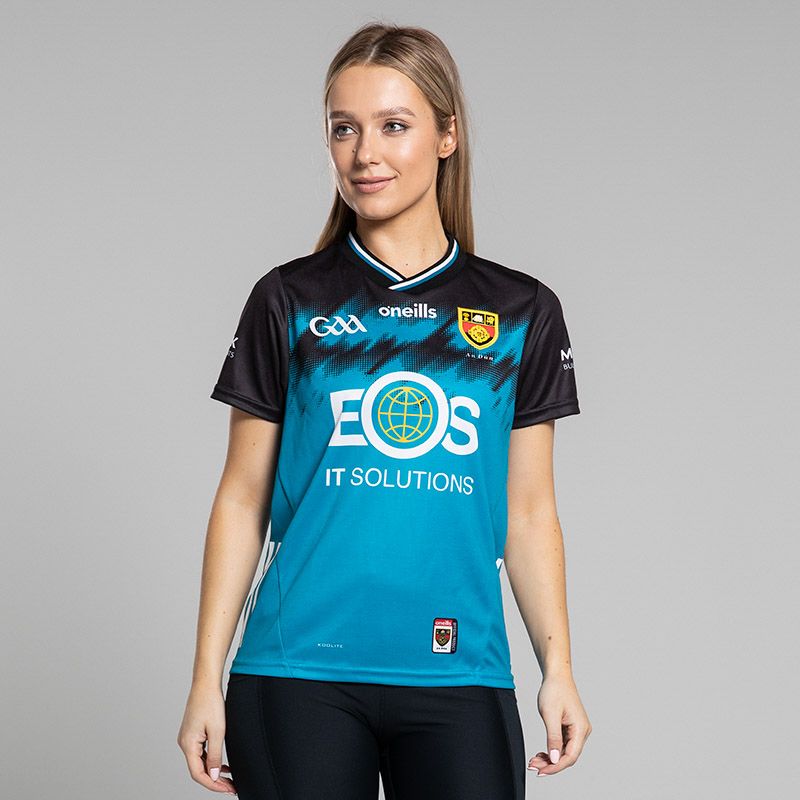 Black/Blue Women's Down GAA Alternative Jersey with modern design by O'Neills.