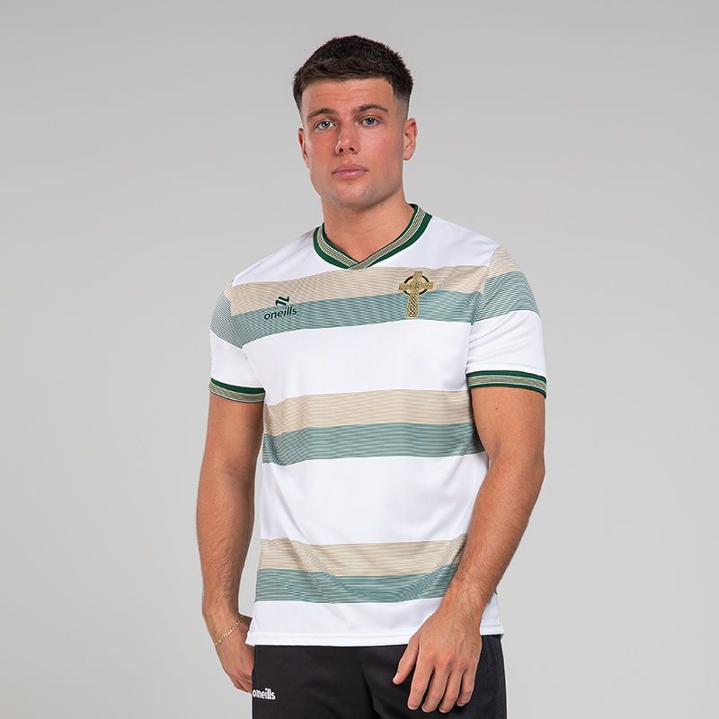 Men's Celtic Cross Hooped Jersey White / Bottle / Gold by O’Neills