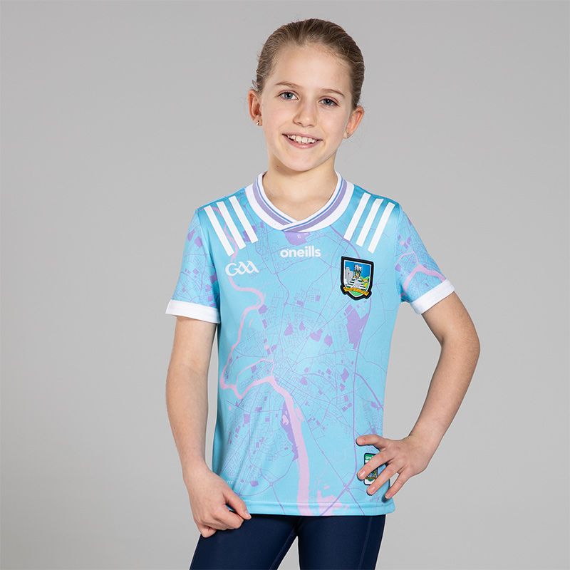 O’Neills Blue Limerick GAA Kids' Goalkeeper Jersey 2025 with ribbed crewneck by O’Neills.