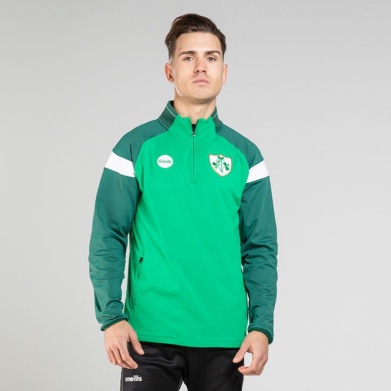 Green Men’s Ireland Premier Brushed Half Zip with shamrock crest by O’Neills.