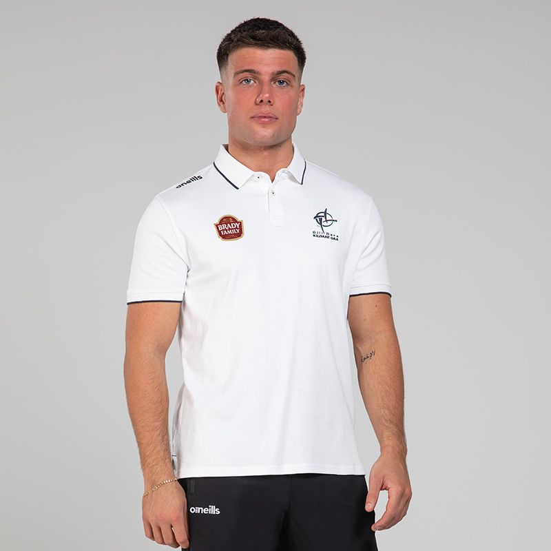 White Men’s Kildare GAA Venture Pima Cotton Polo Shirt with ribbed collar and cuffs by O’Neills