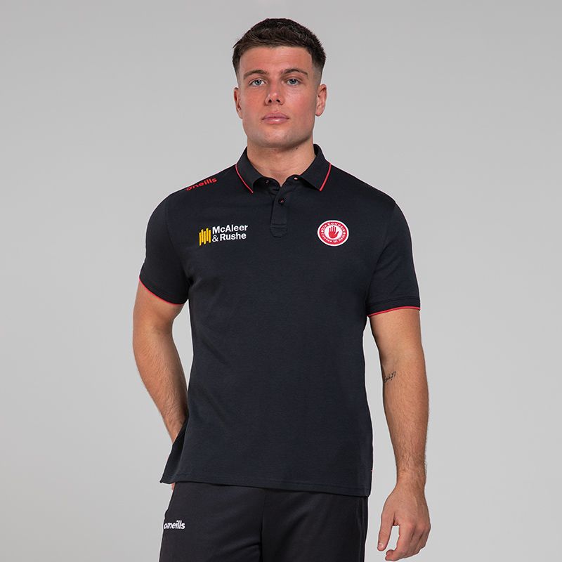 Black Men’s Tyrone GAA Venture Pima Cotton Polo Shirt with ribbed collar and cuffs by O’Neills